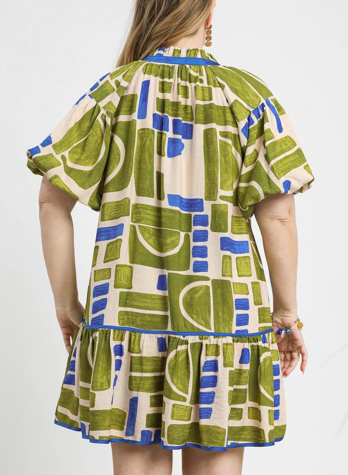 Geo Print Ruffle Dress