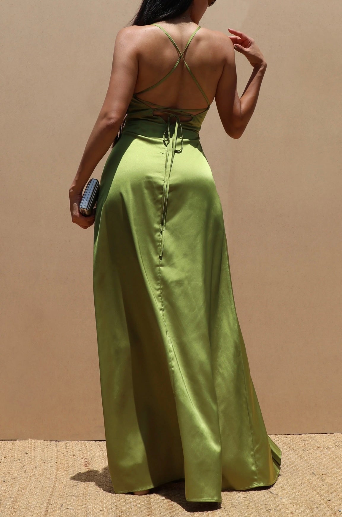 Avocado Satin Maxi Dress