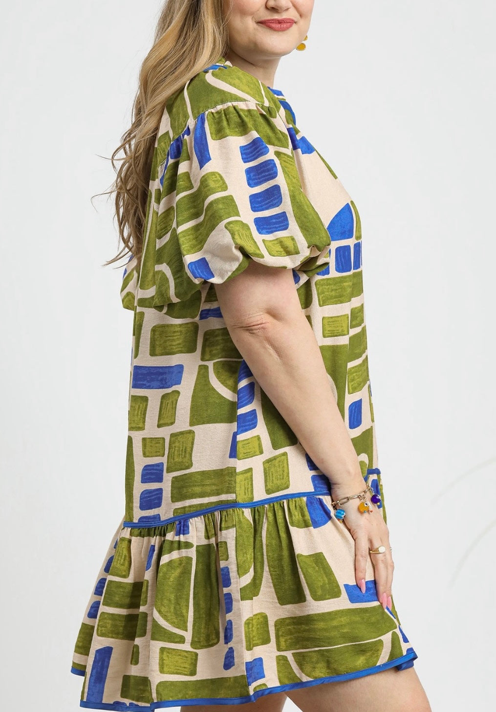 Geo Print Ruffle Dress
