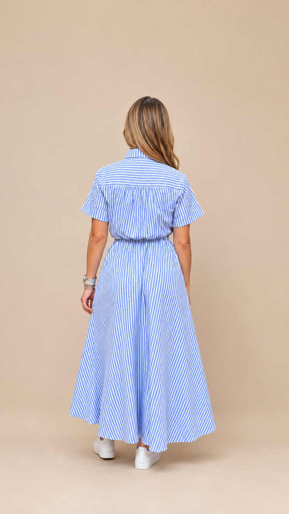 White/Blue Midi Dress