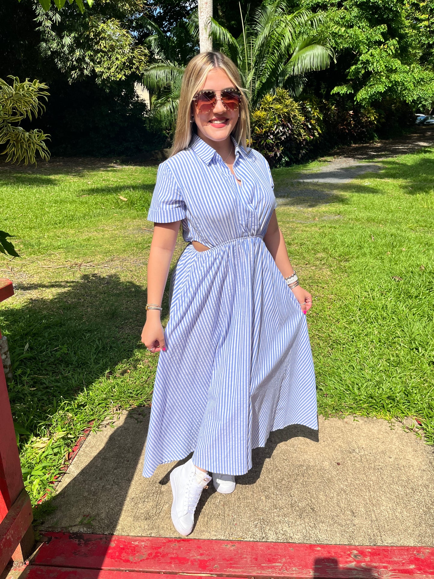 White/Blue Midi Dress