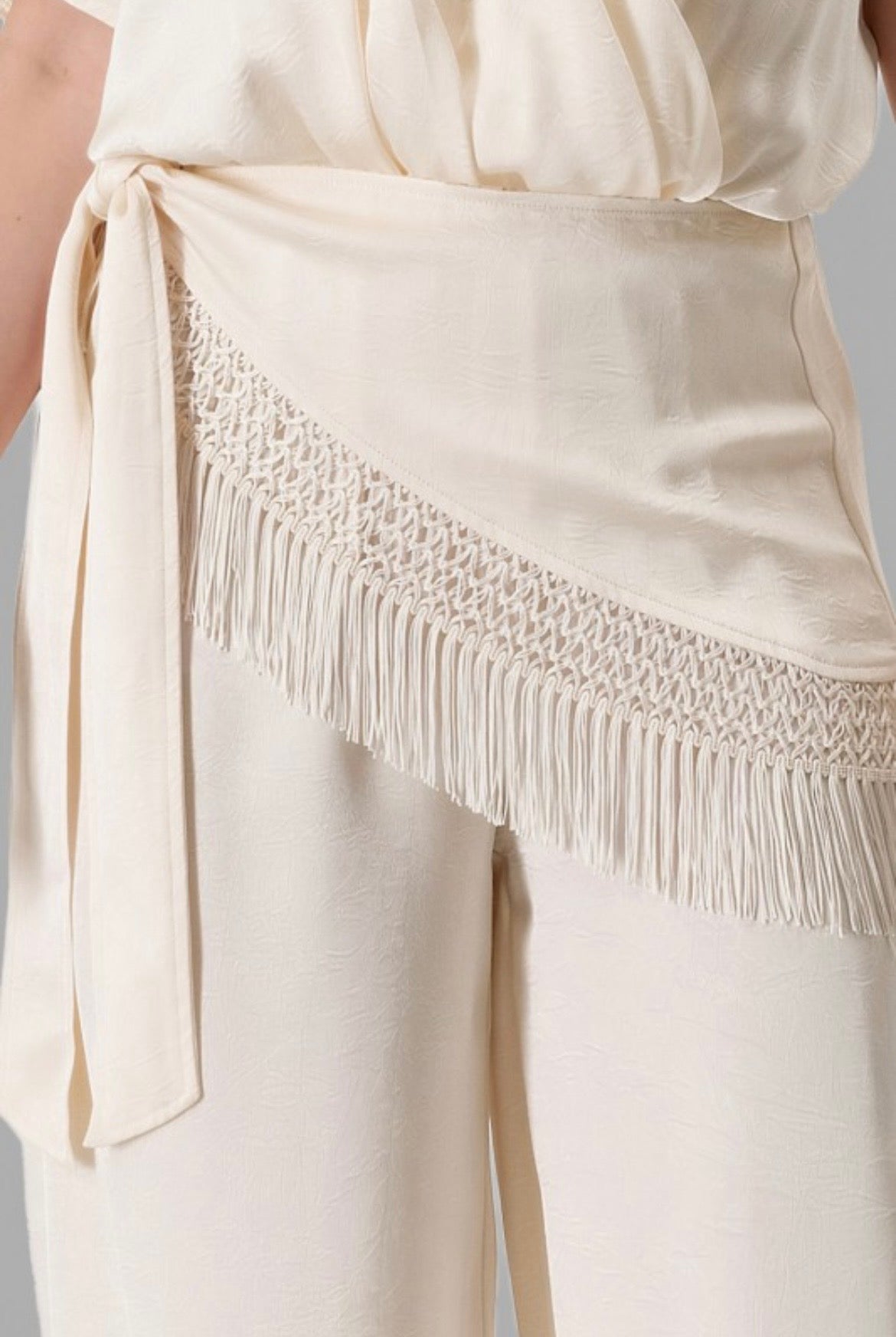 Ivory Fringe Wrap Jumpsuit