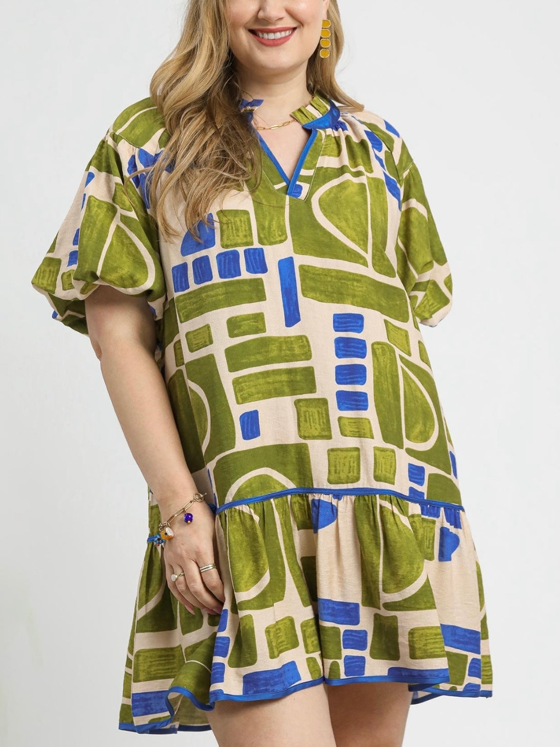 Geo Print Ruffle Dress