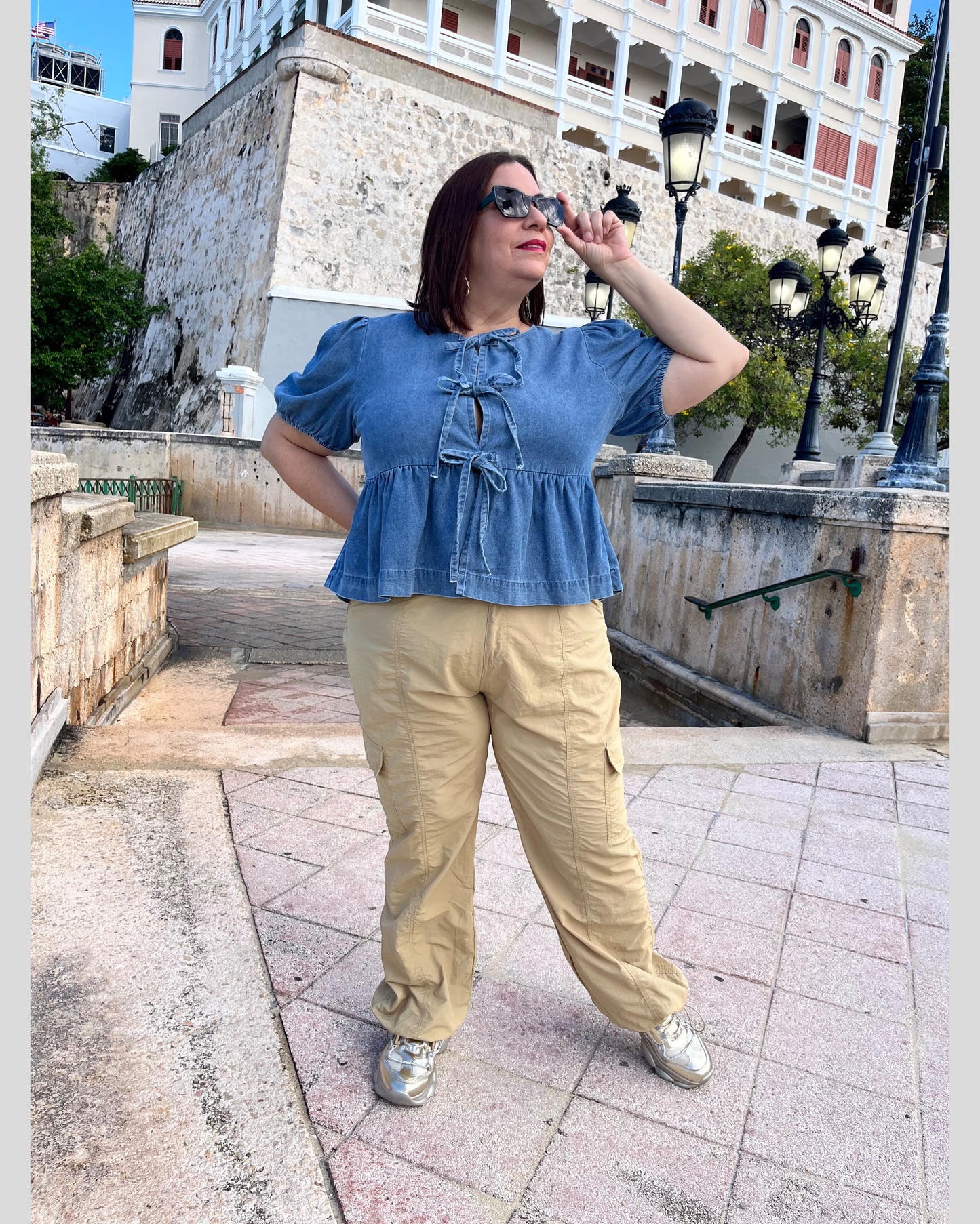 Medium Denim Bow Top