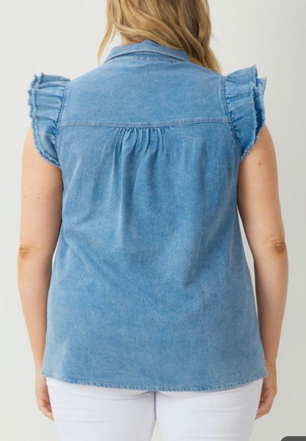 Denim Ruffle Sleeves Top