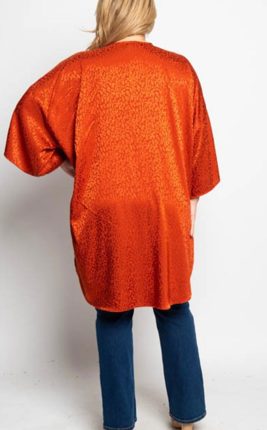 Rust Leopard Satin Kimono Cardigan