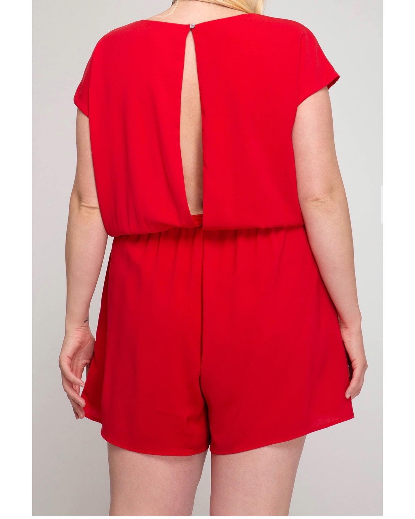 Drop Shoulder Red Romper