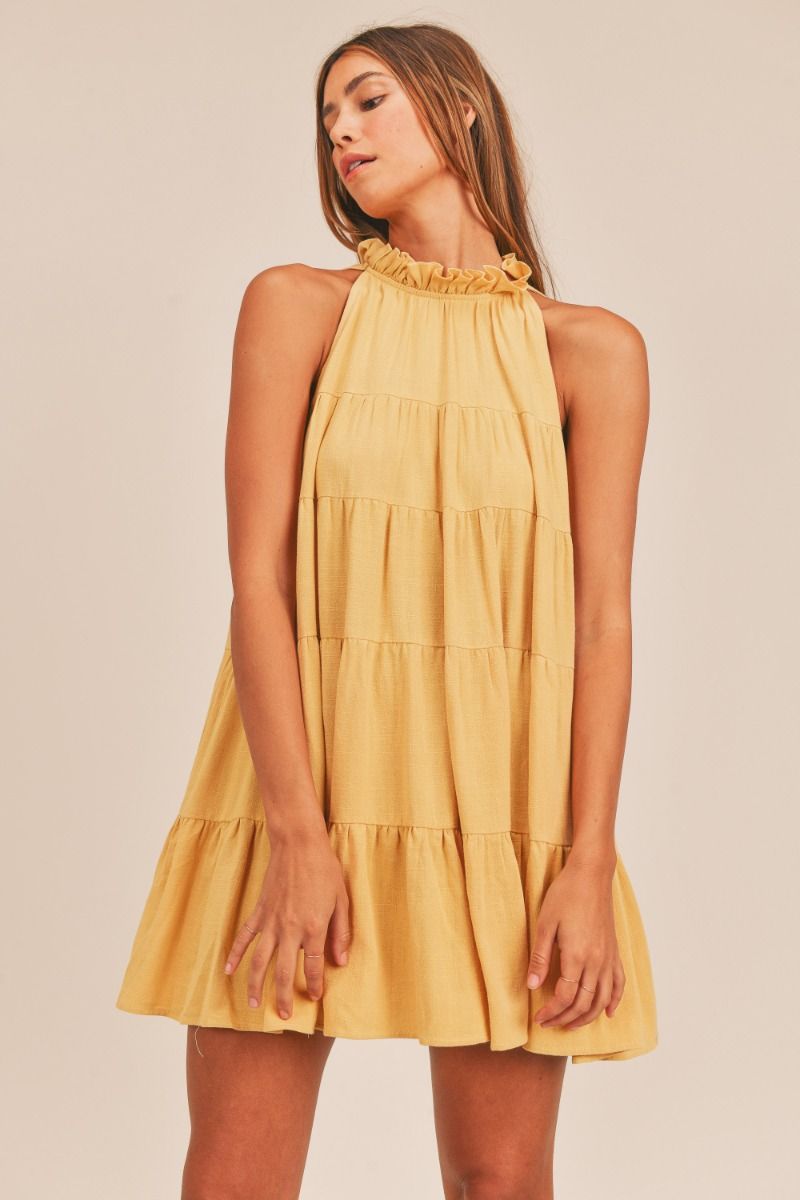 Mustard Ruffle Mini Dress