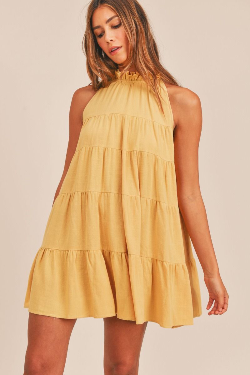 Mustard Ruffle Mini Dress
