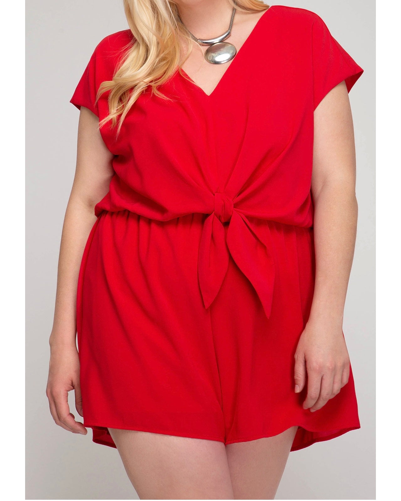 Drop Shoulder Red Romper