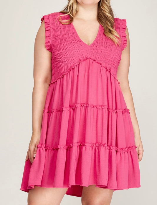 Ruffle Trim Pink Dress