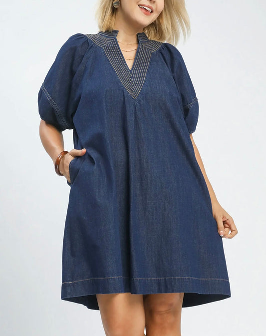 V Neck Denim Dress