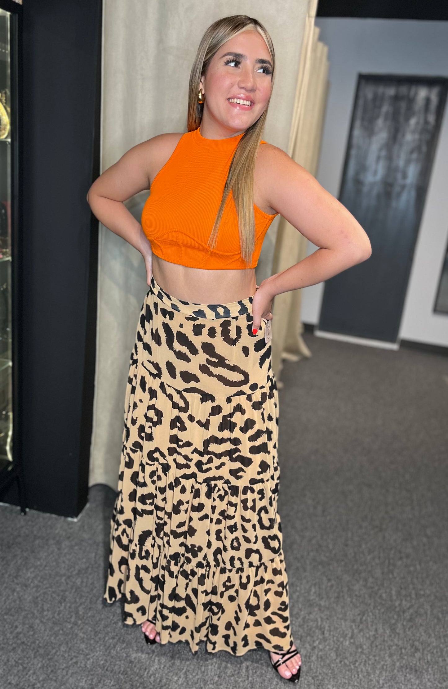 Leopard Tiered Maxi Skirt