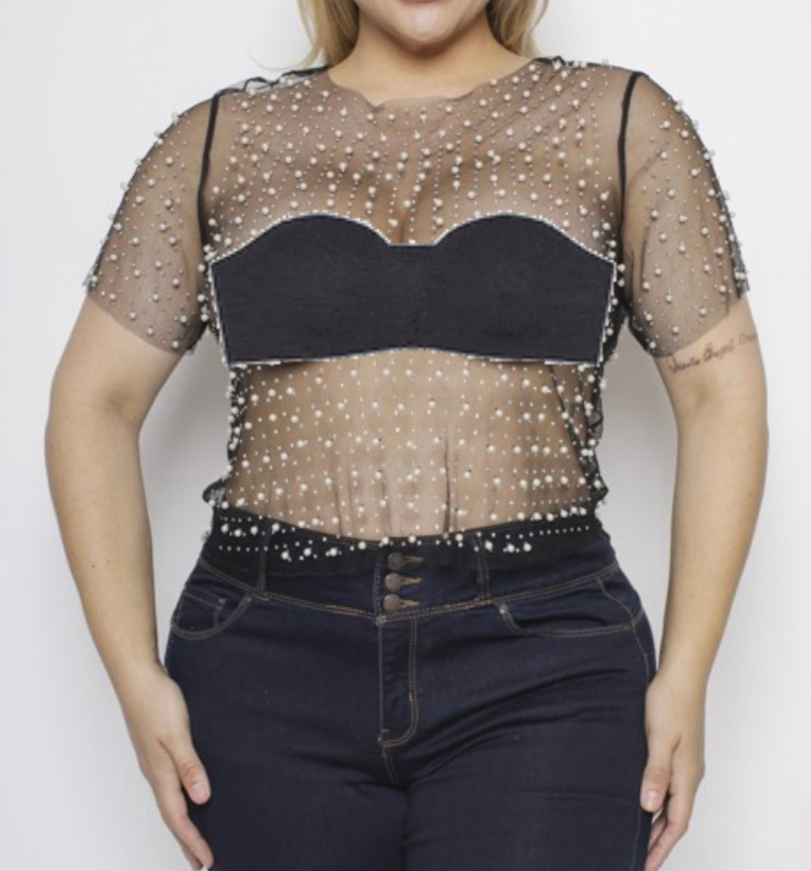 Mesh Pearl Top