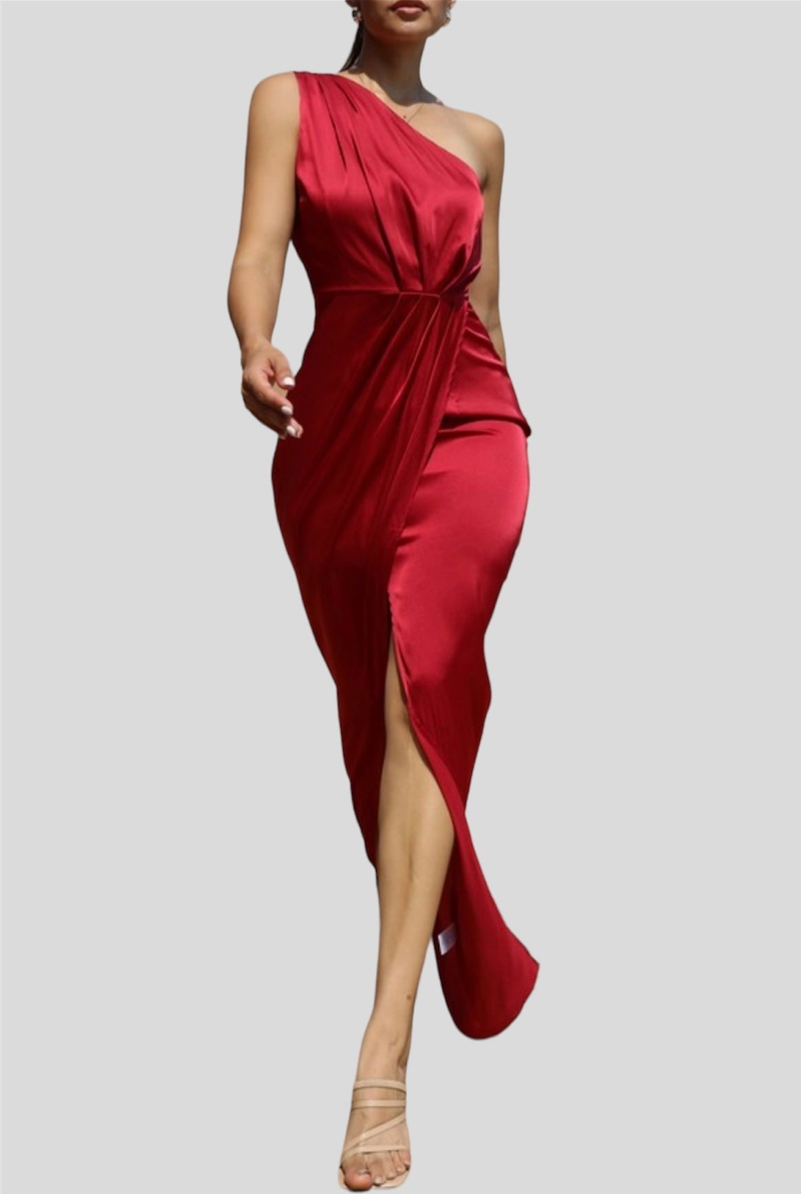 Burgundy Satin Maxi Dress