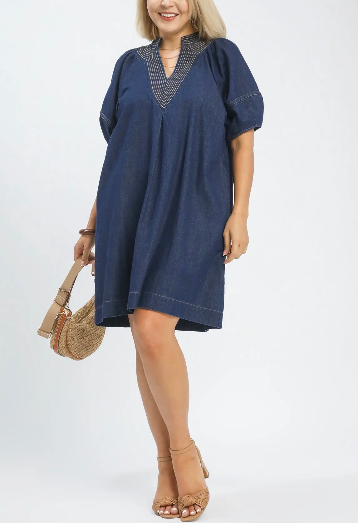 V Neck Denim Dress