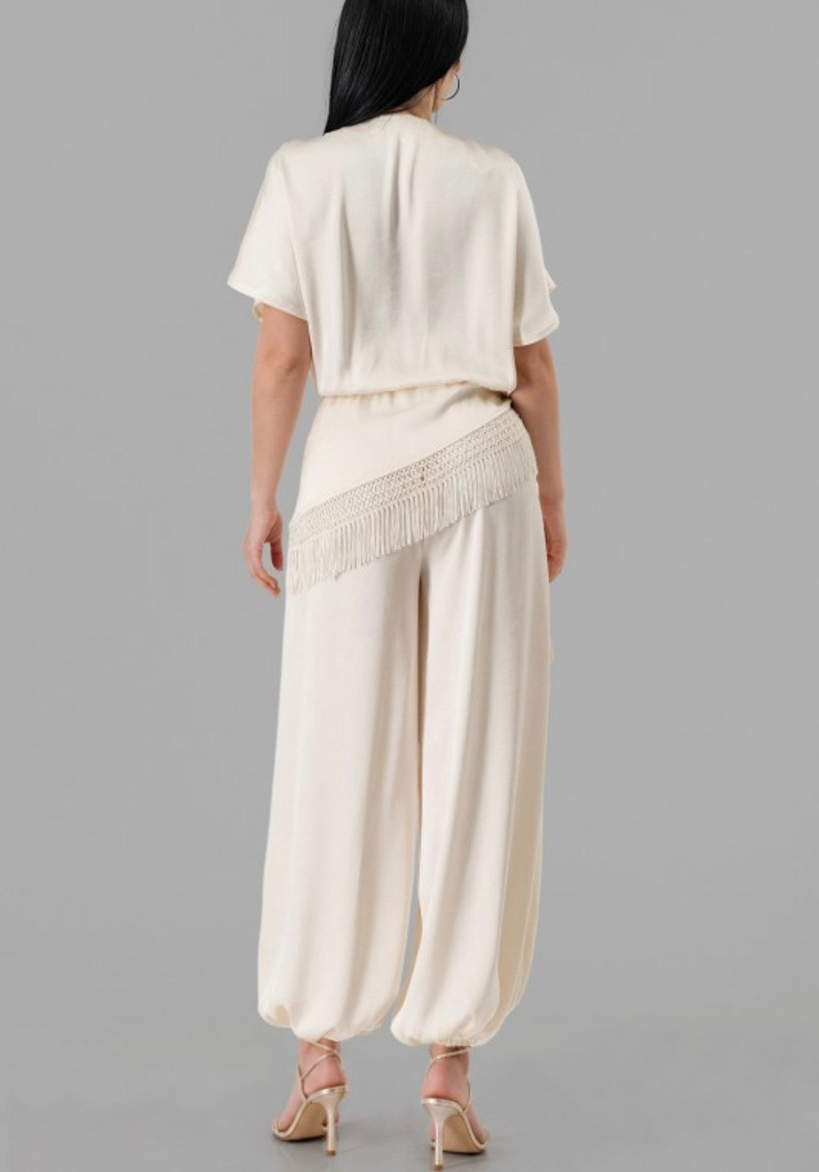 Ivory Fringe Wrap Jumpsuit