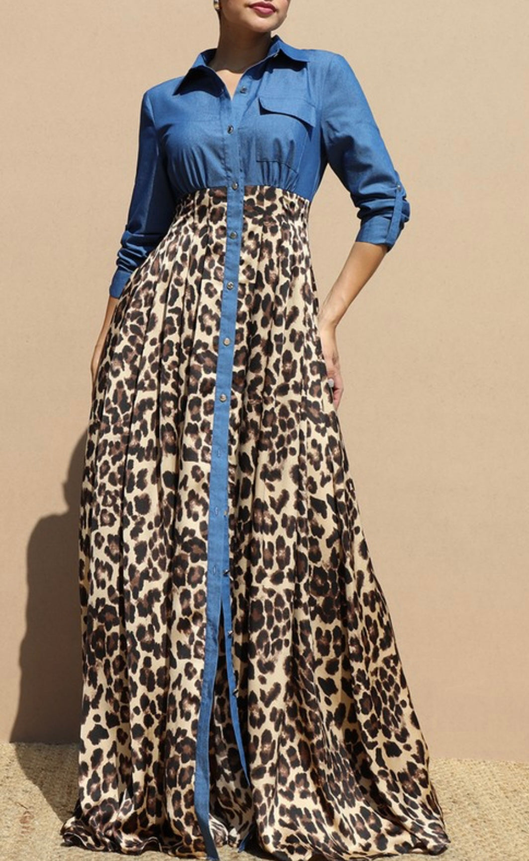 Leopard Satin Maxi Dress