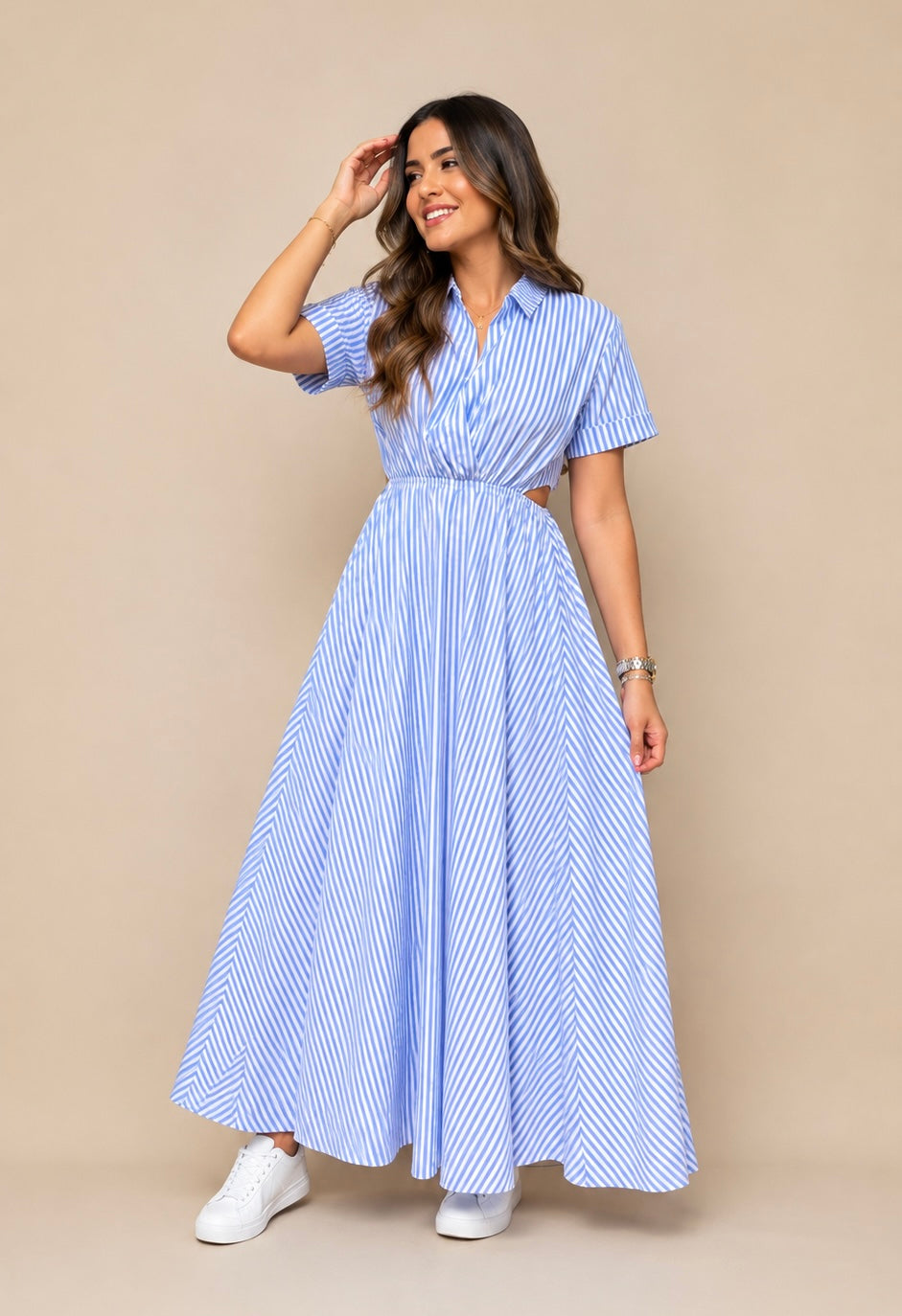 White/Blue Midi Dress