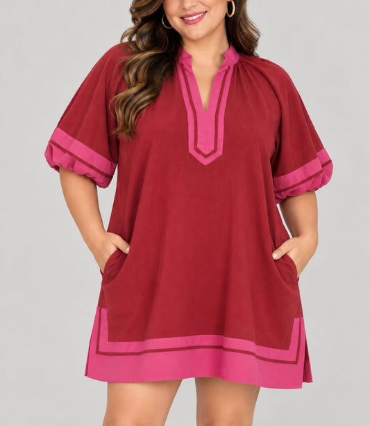 Burgundy Collar Band Dress