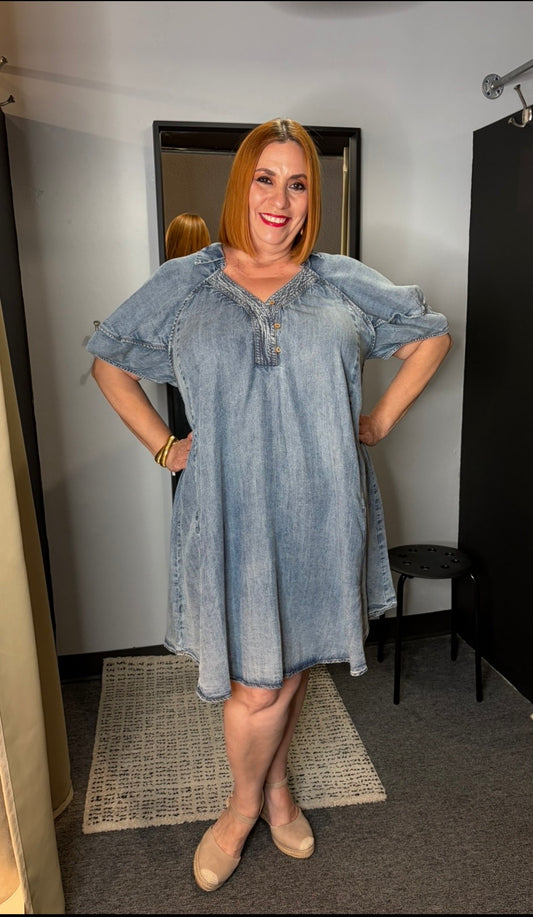 Washed Denim Tencel Dress