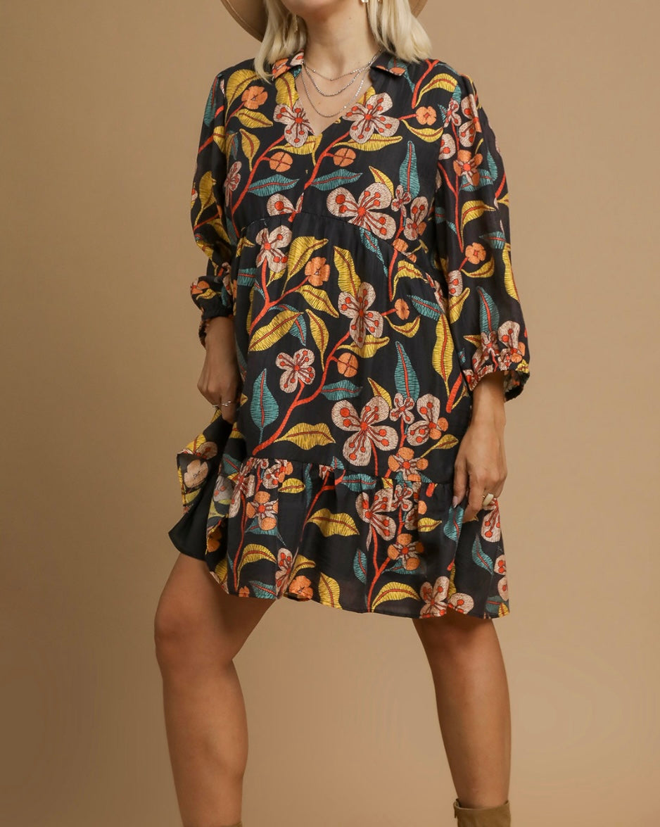 Black Mix Ruffle Dress