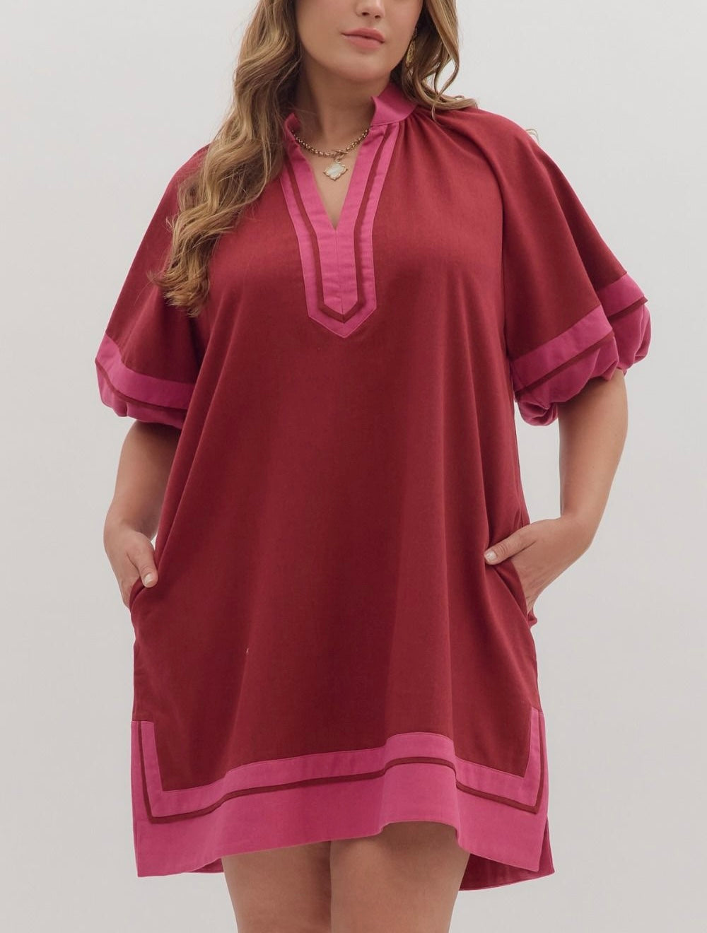 Burgundy Collar Band Dress