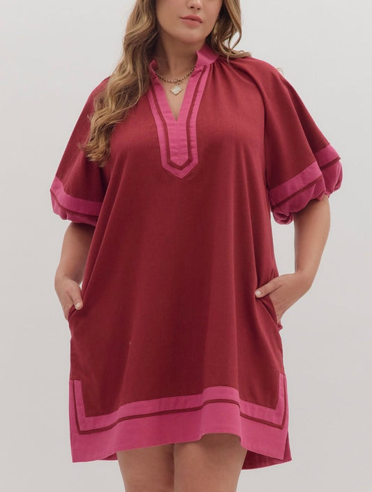 Burgundy Collar Band Dress