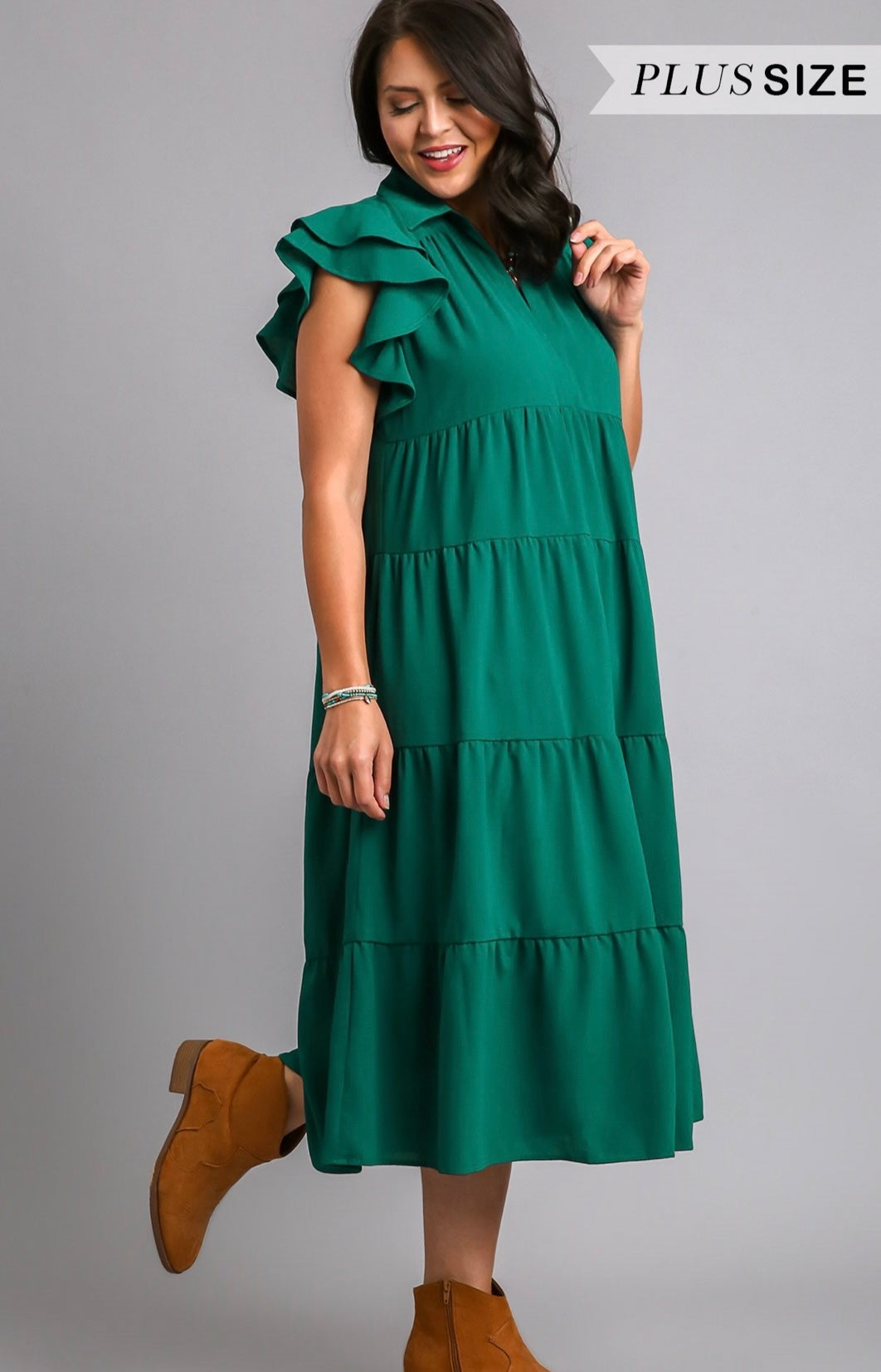 Green Ruffle Midi Dress