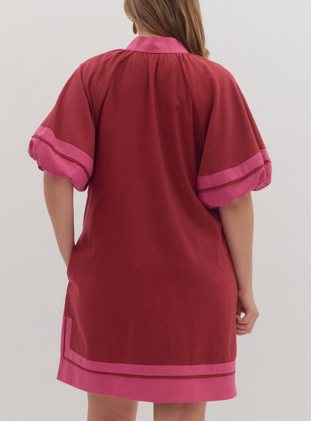 Burgundy Collar Band Dress