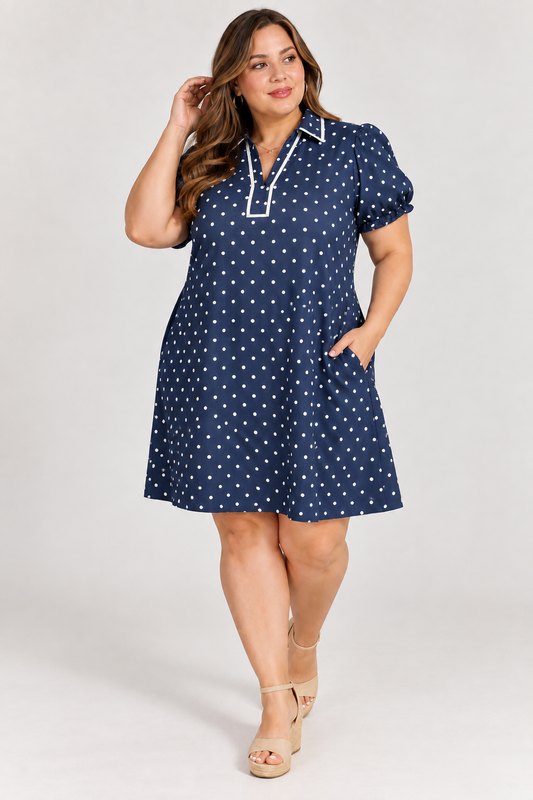 Navy Polka Dot Dress