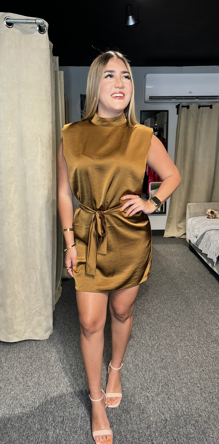 Camel Satin Mini Dress