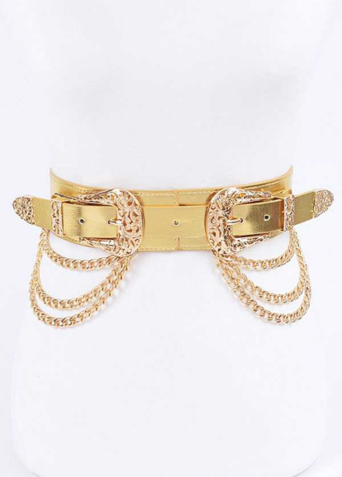 Gold Plus Size Metallic Double Buckle Elastic Belt