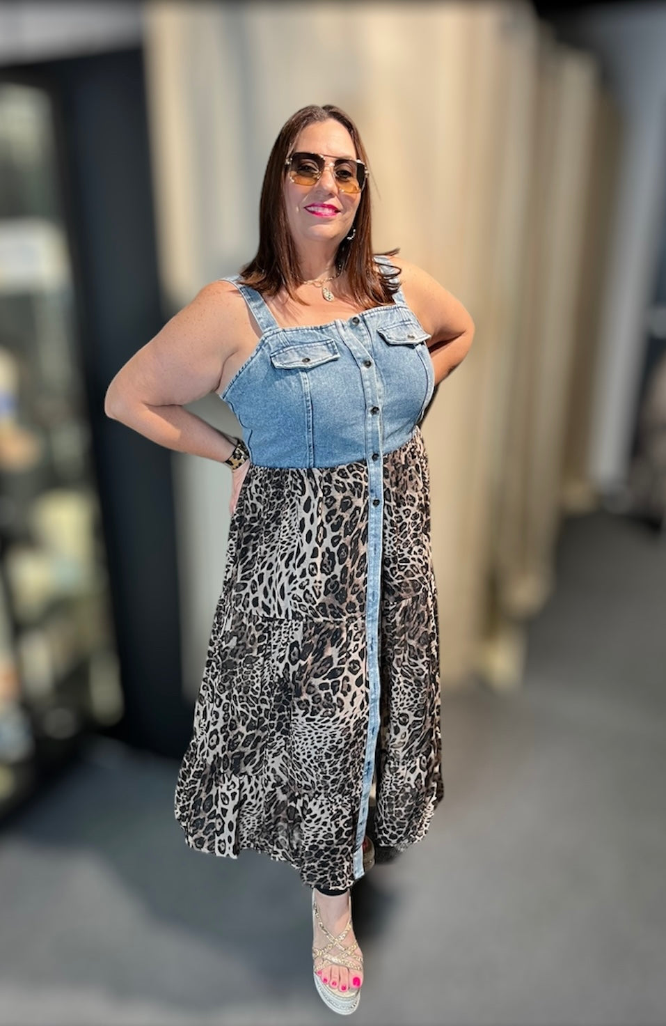 Denim Leopard Dress