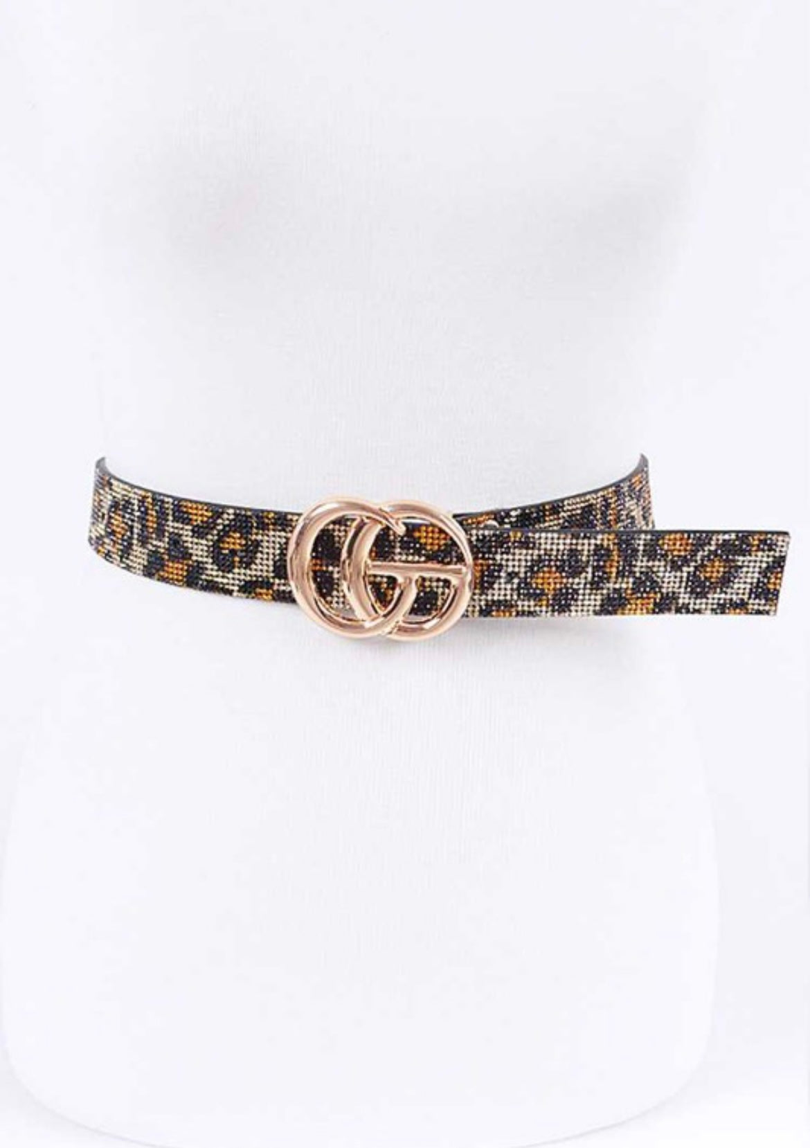 Leopard Printed Logo Buckle Belt