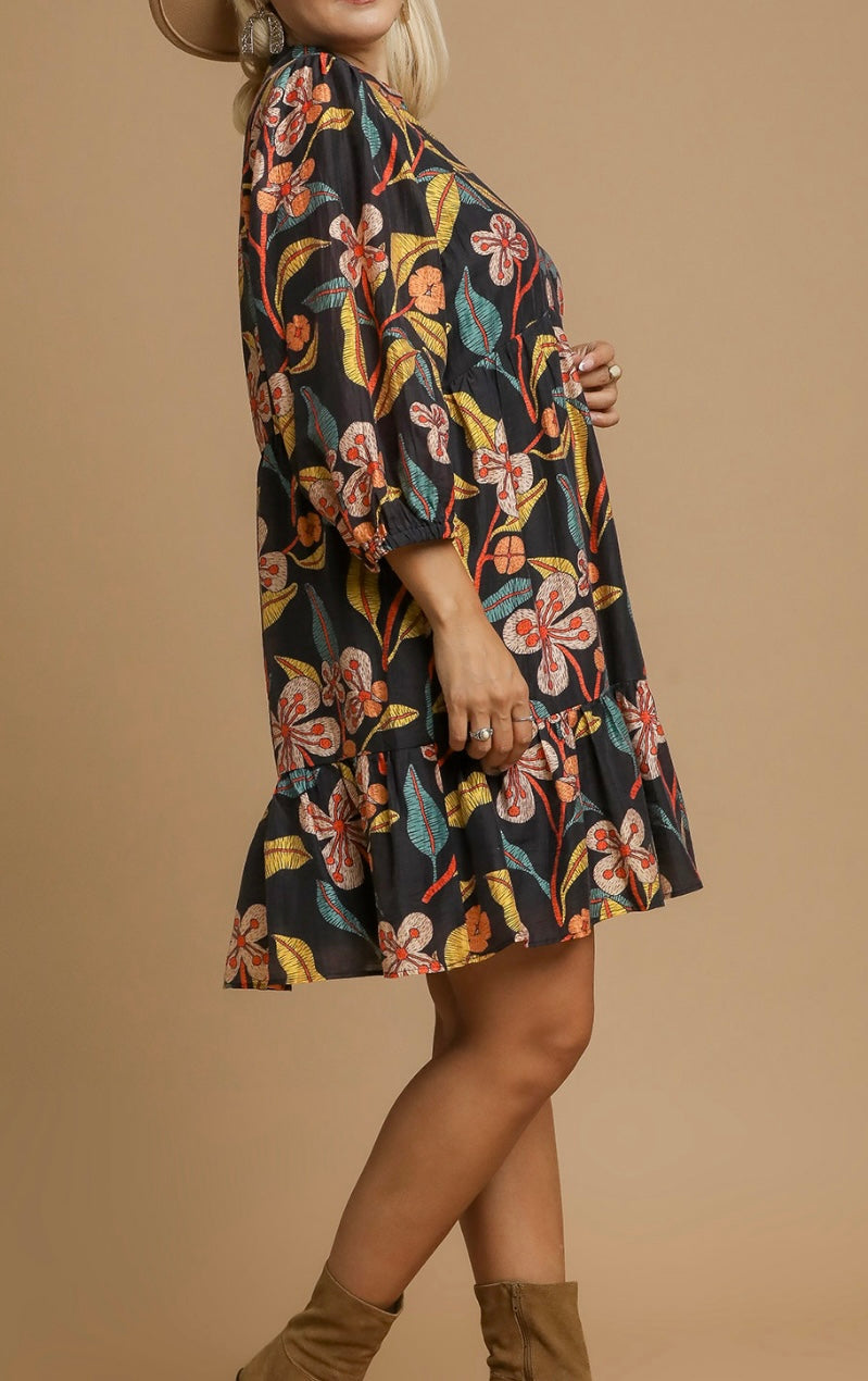 Black Mix Ruffle Dress