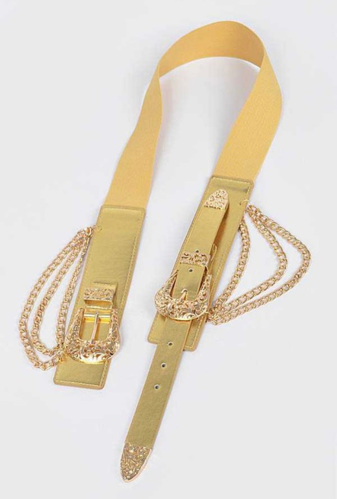 Gold Plus Size Metallic Double Buckle Elastic Belt