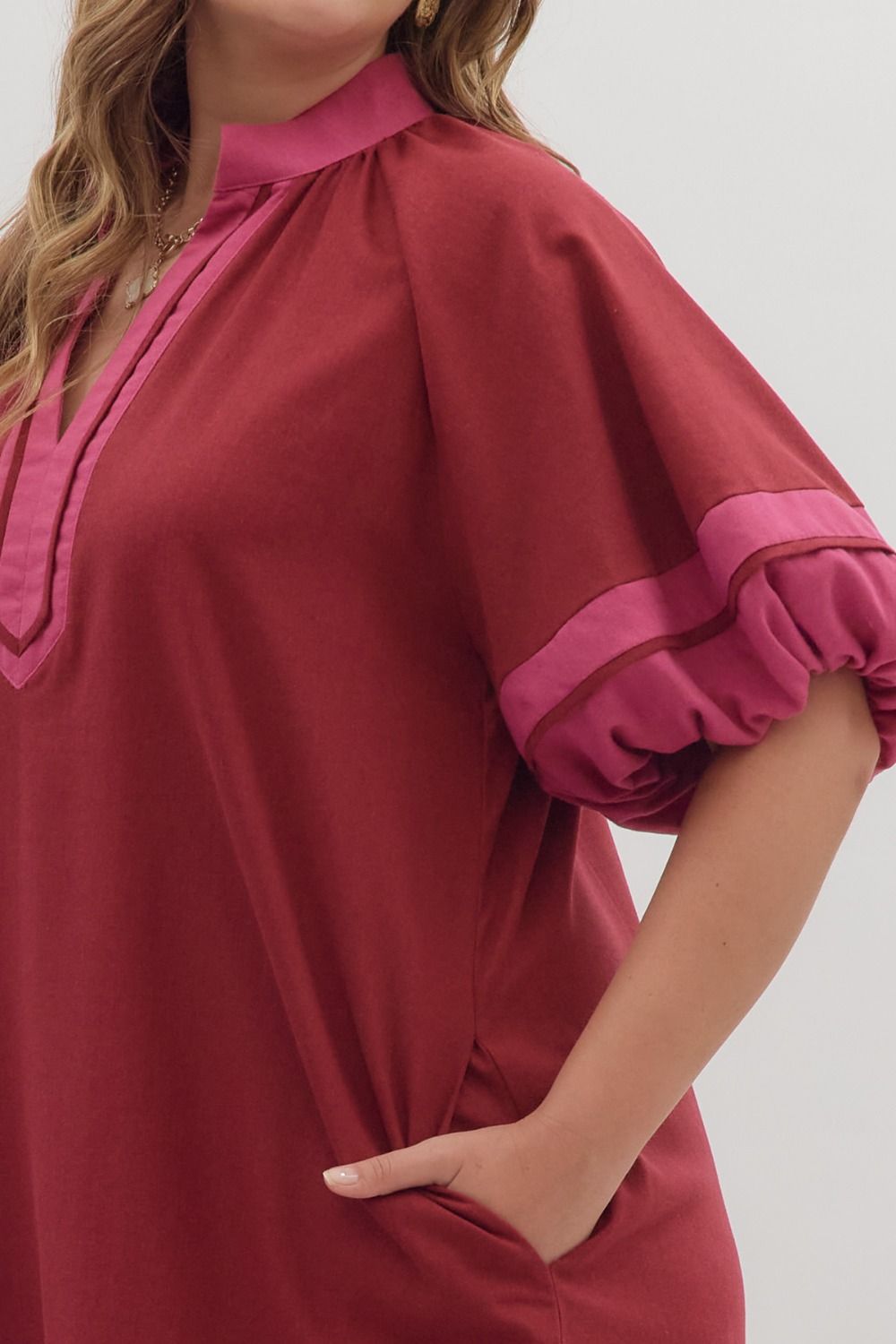 Burgundy Collar Band Dress