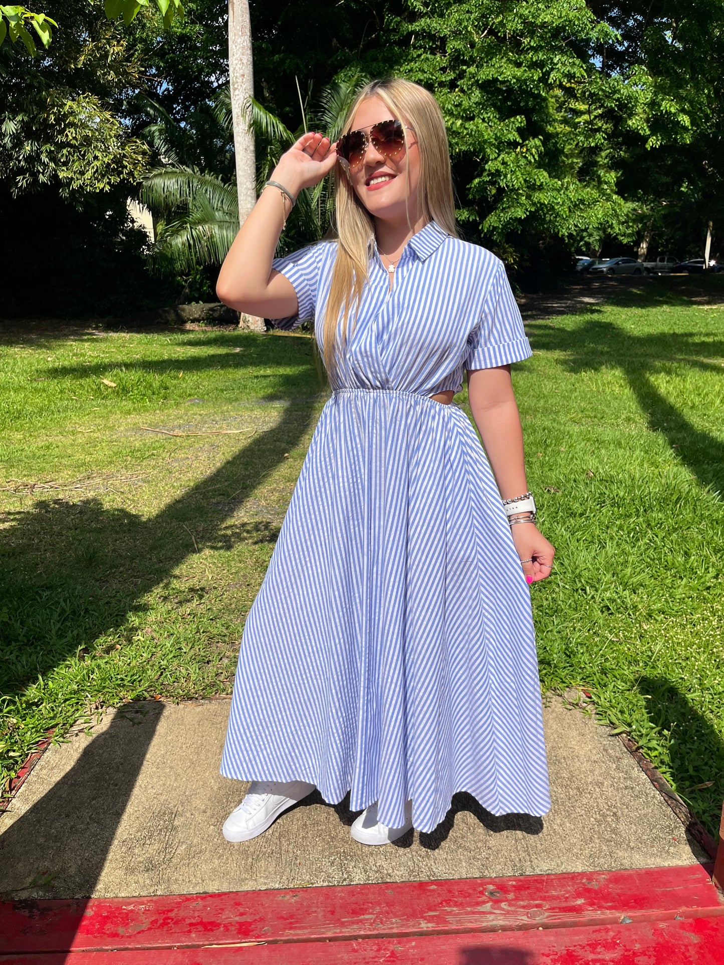 White/Blue Midi Dress