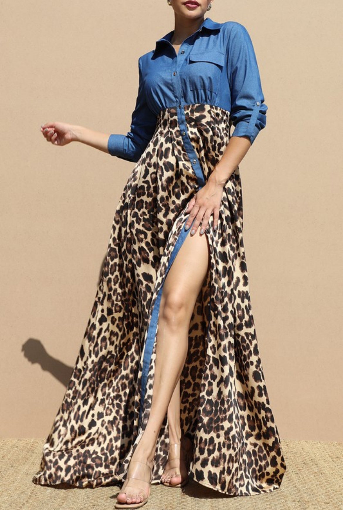 Leopard Satin Maxi Dress