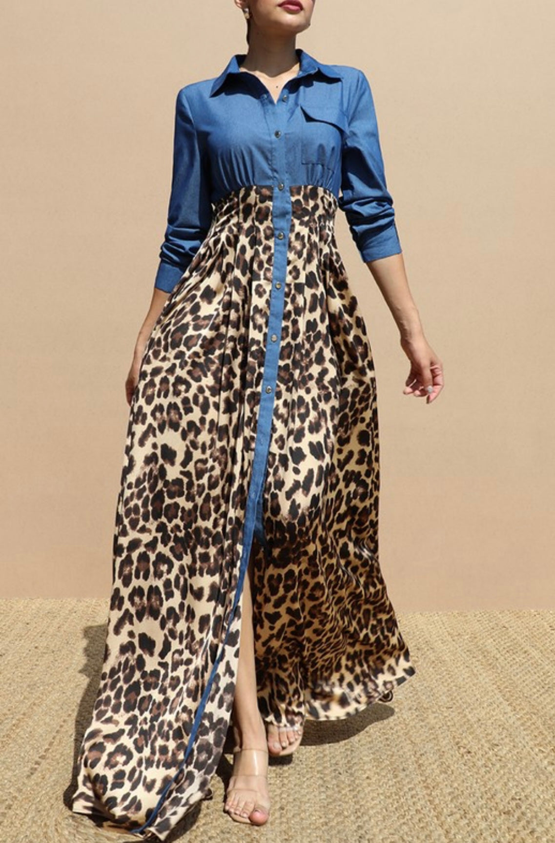 Leopard Satin Maxi Dress