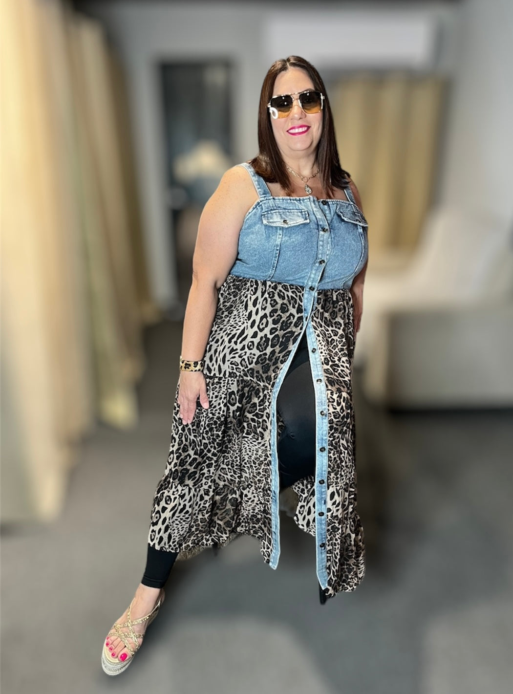 Denim Leopard Dress