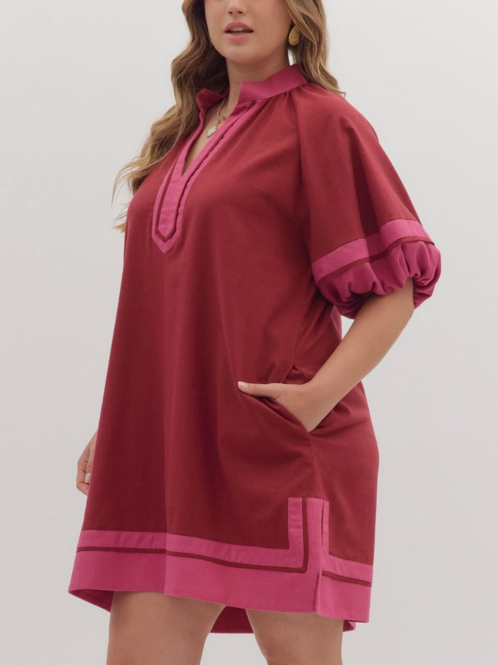 Burgundy Collar Band Dress