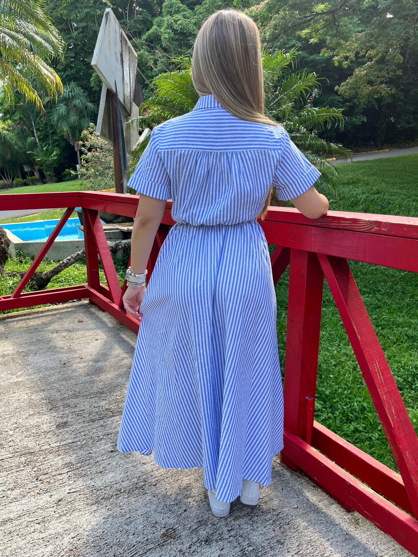 White/Blue Midi Dress