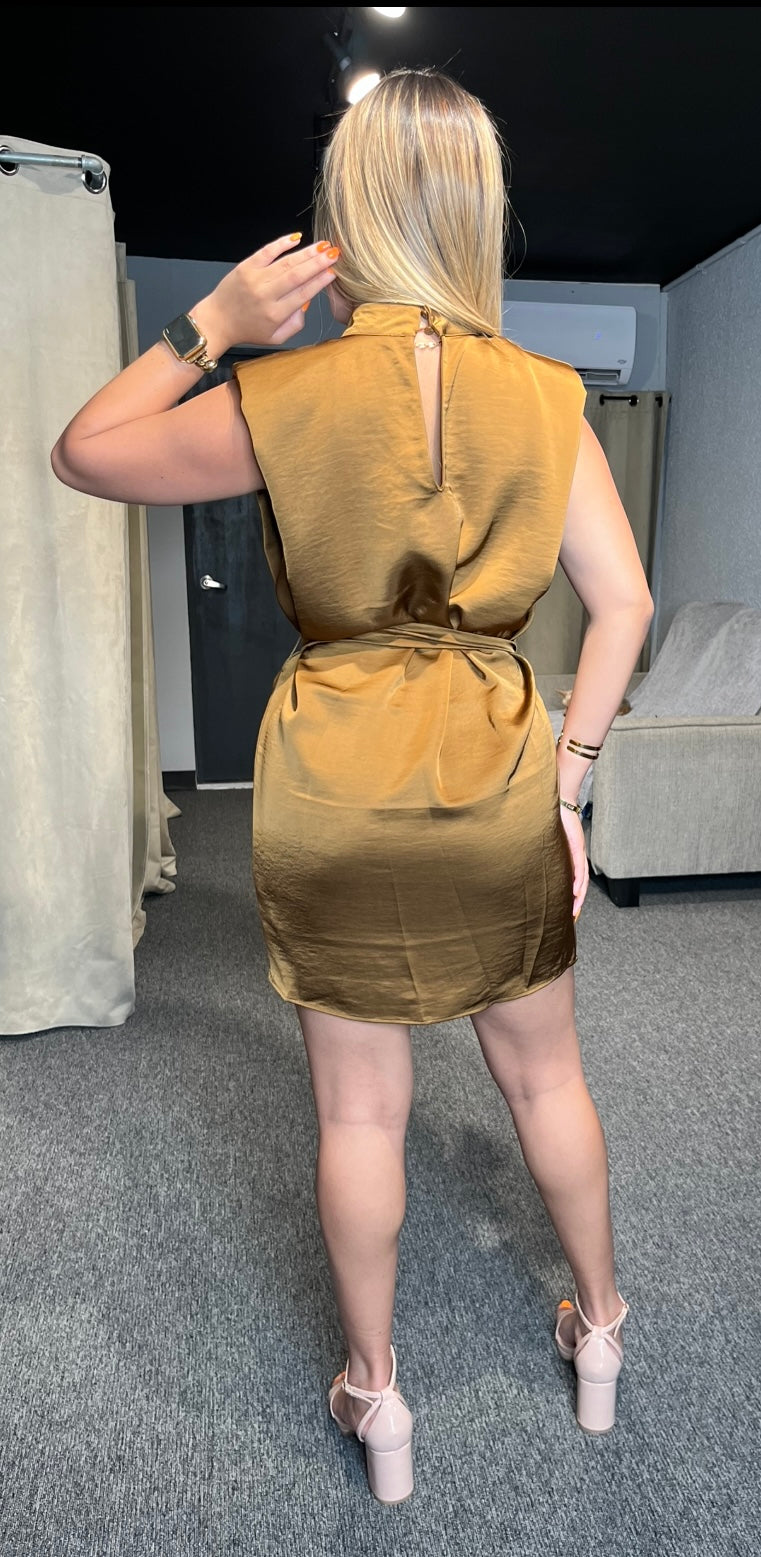 Camel Satin Mini Dress