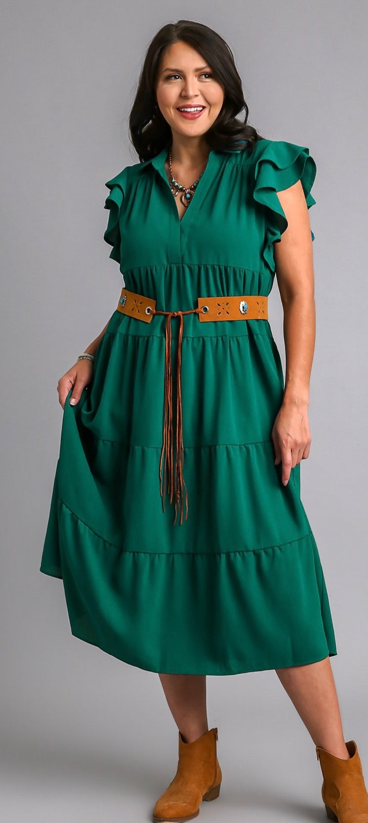 Green Ruffle Midi Dress