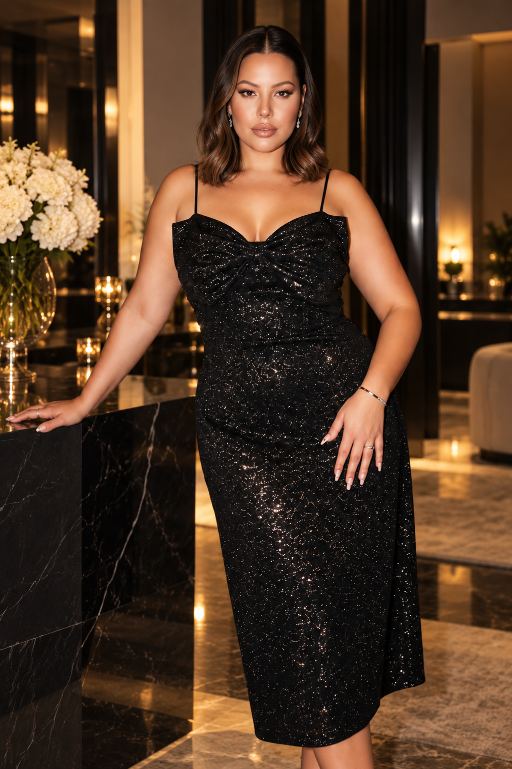 Midnight Shimmer Midi Dress