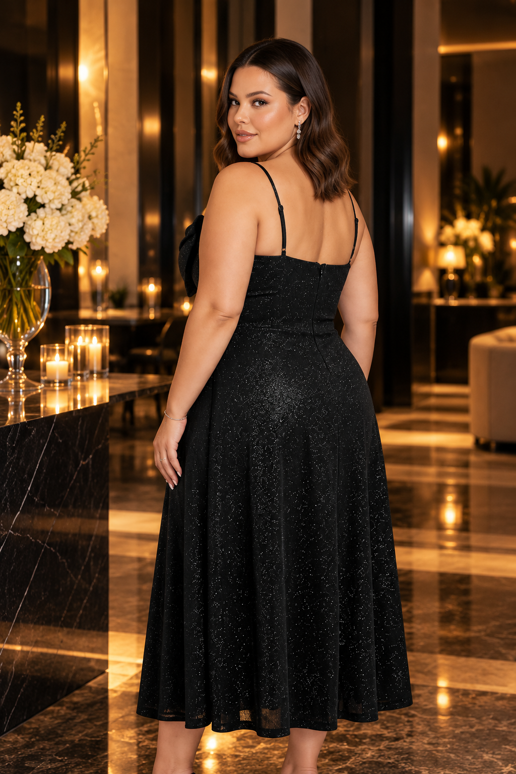 Midnight Shimmer Midi Dress