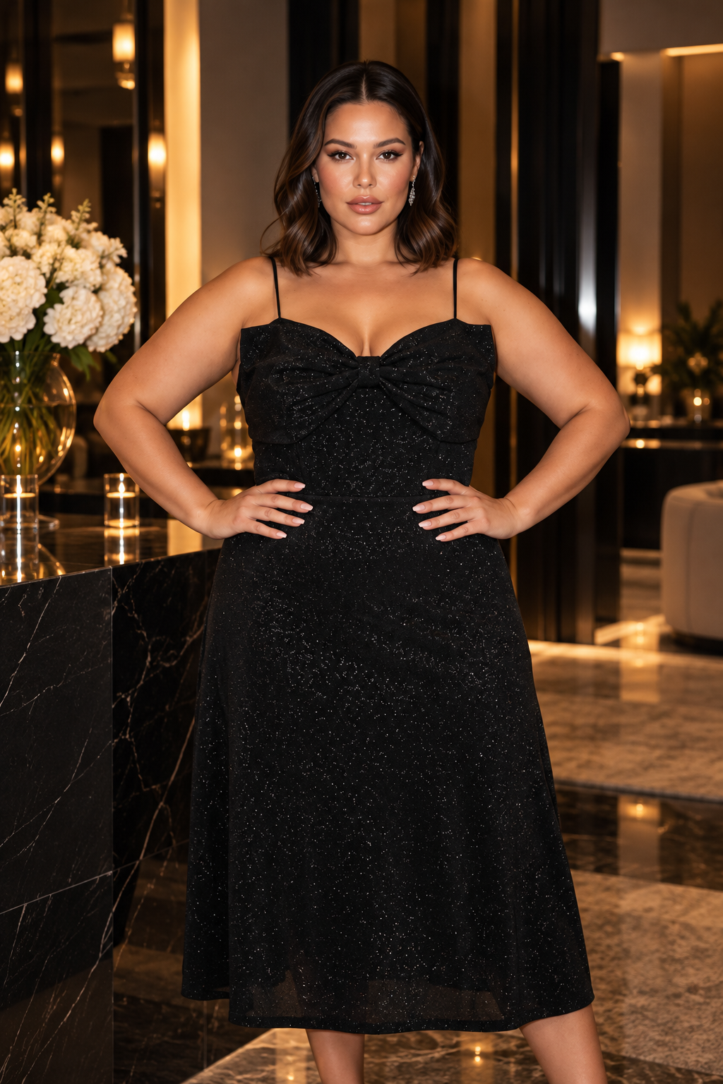 Midnight Shimmer Midi Dress