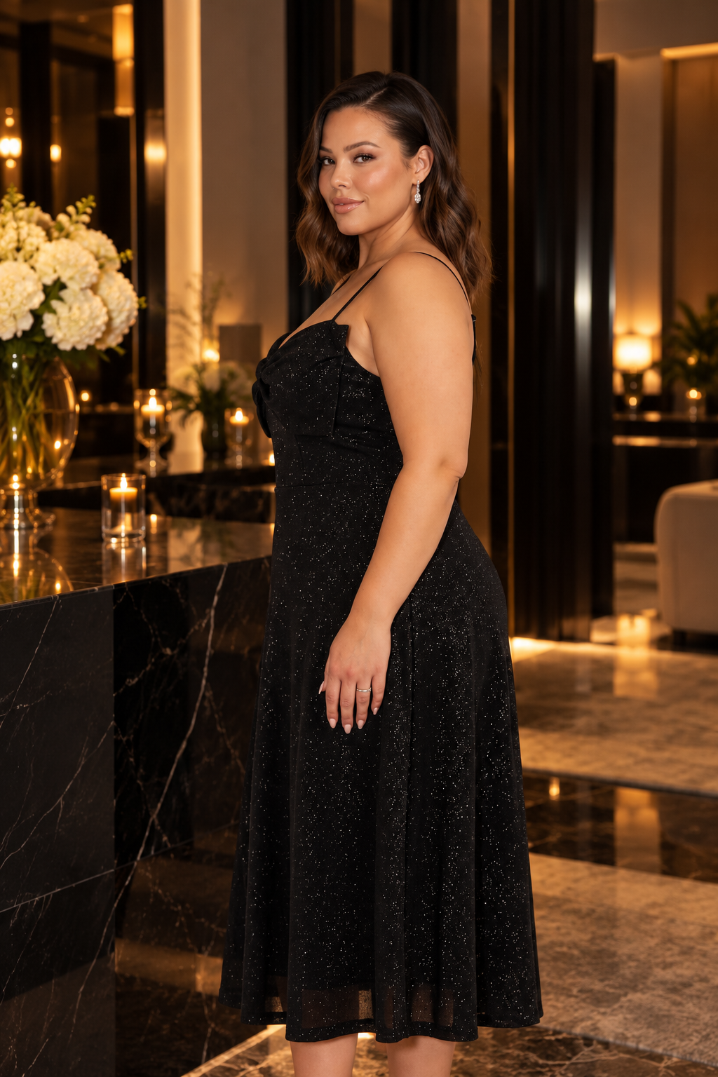 Midnight Shimmer Midi Dress